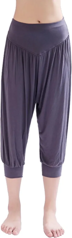 Hoerev Women Super Soft Modal Spandex Harem Yoga Pilates Capri Pants Lounge Pant