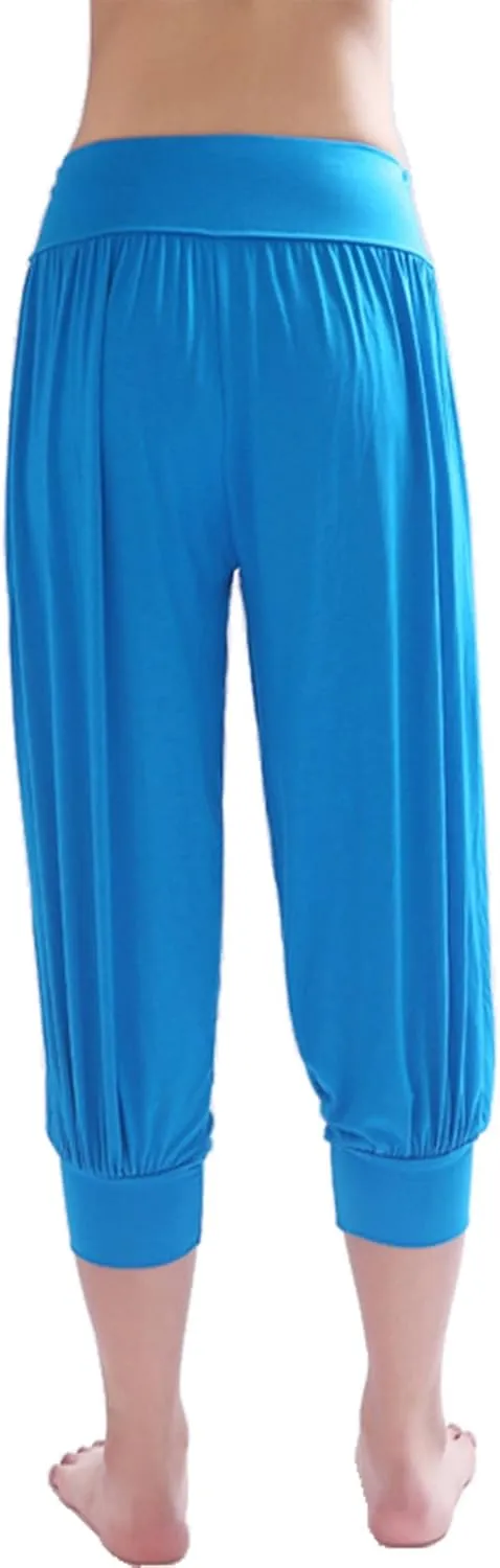 Hoerev Women Super Soft Modal Spandex Harem Yoga Pilates Capri Pants Lounge Pant