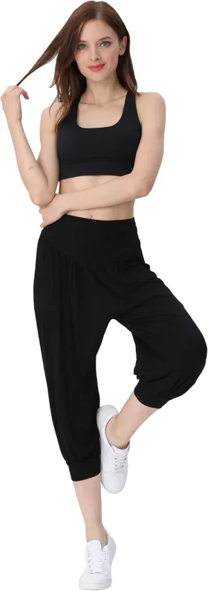 Hoerev Women Super Soft Modal Spandex Harem Yoga Pilates Capri Pants Lounge Pant