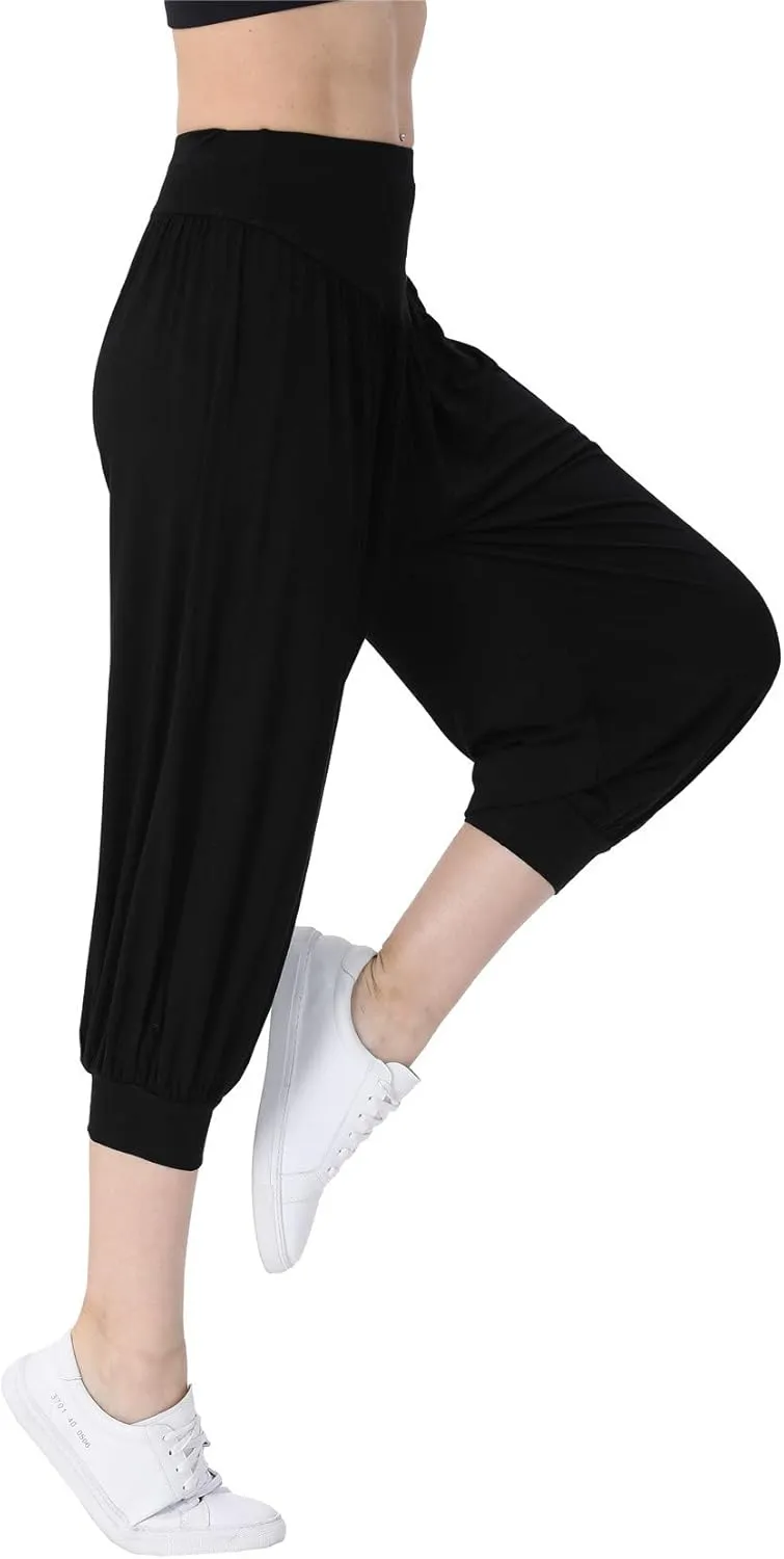 Hoerev Women Super Soft Modal Spandex Harem Yoga Pilates Capri Pants Lounge Pant