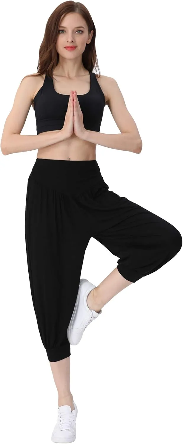 Hoerev Women Super Soft Modal Spandex Harem Yoga Pilates Capri Pants Lounge Pant