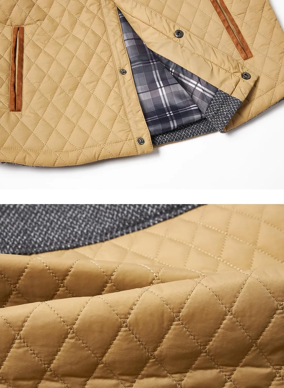 HOOD CREW Mens Quilted Down Jacket Autumn Winter Coat Lightweight Business Causal Shirt Jacket