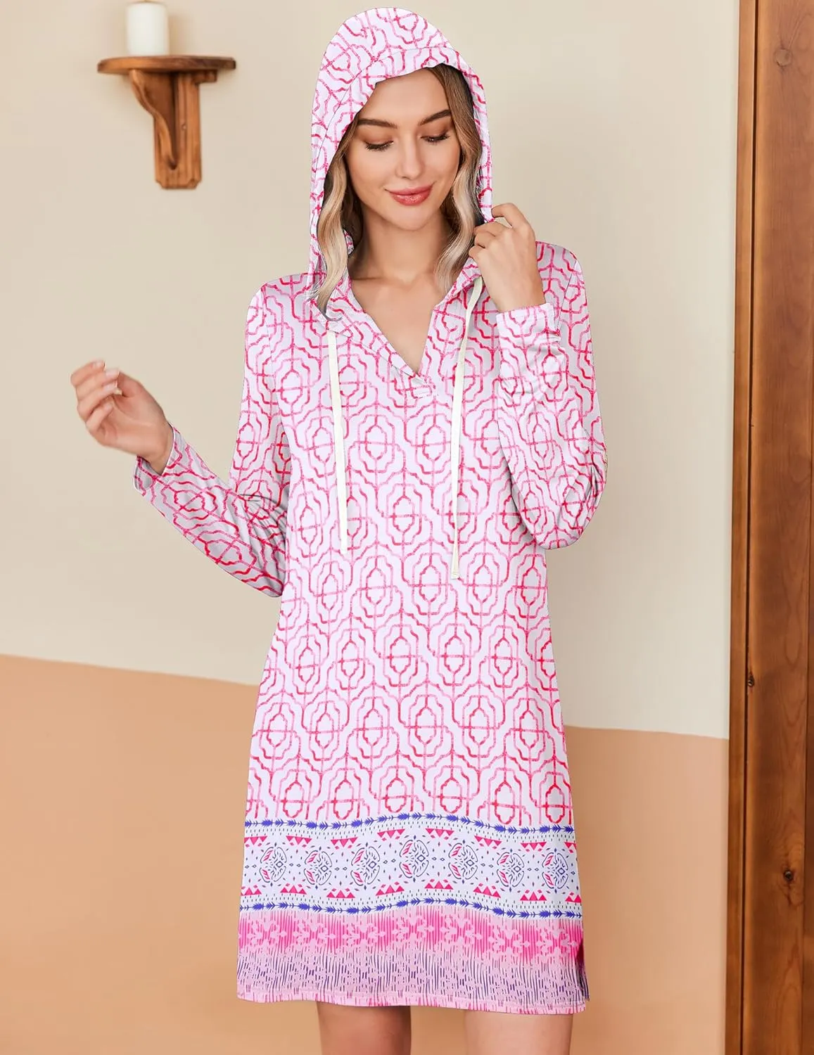 HOTOUCH Womens UPF 50  Cover-Up Dress Beach SPF Sun Protection Long Sleeve Shirts Dress Lightweight Athletic UV Hoodie