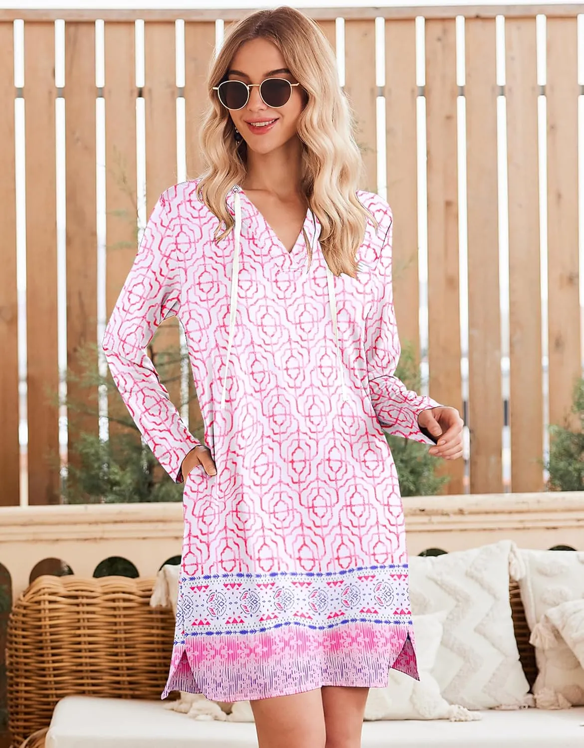 HOTOUCH Womens UPF 50  Cover-Up Dress Beach SPF Sun Protection Long Sleeve Shirts Dress Lightweight Athletic UV Hoodie