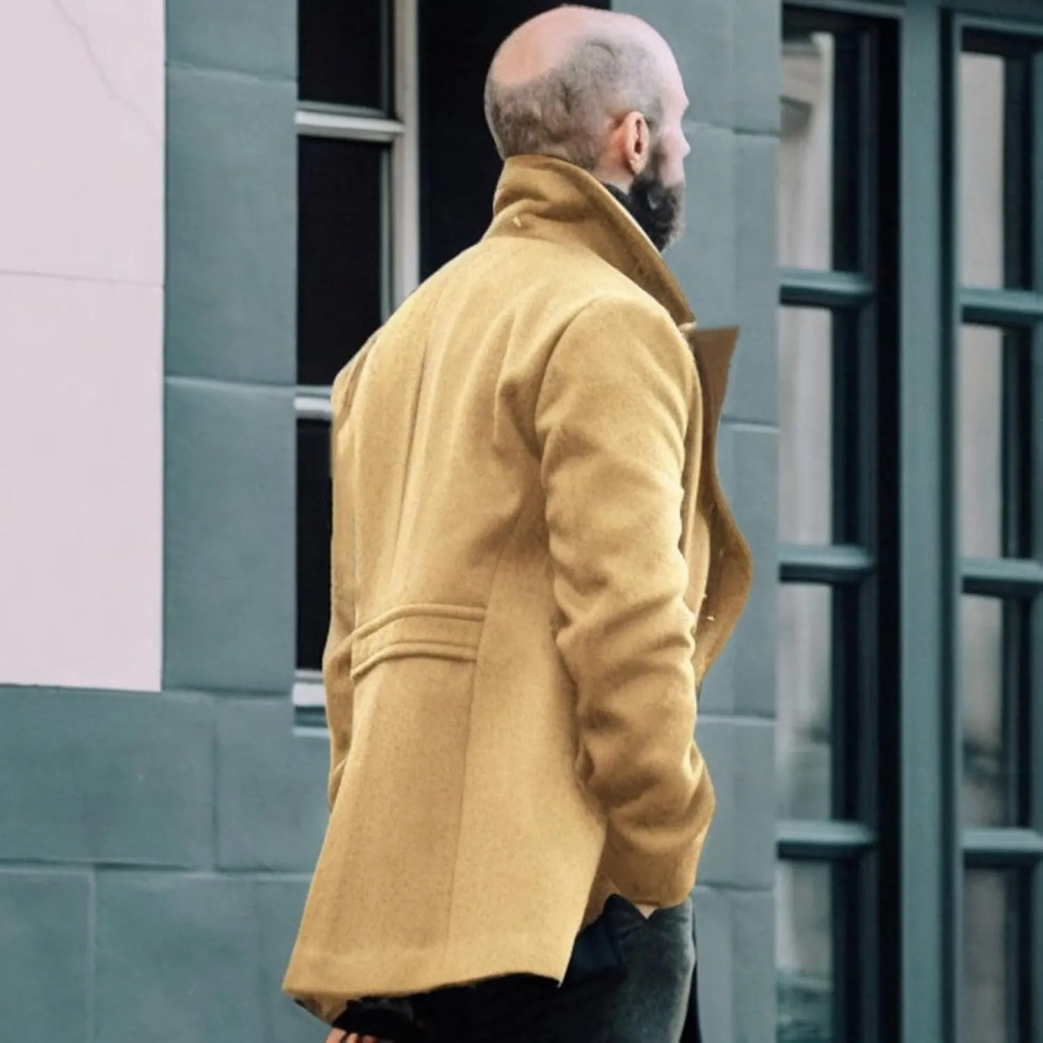 Hulpvktsgiq Men's Pea Coat Notched Collar Double Breasted Overcoat Warm Winter Trench Coat Cardigan Heavyweight Outerwear