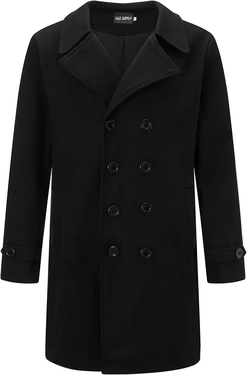 Hulpvktsgiq Men's Pea Coat Notched Collar Double Breasted Overcoat Warm Winter Trench Coat Cardigan Heavyweight Outerwear