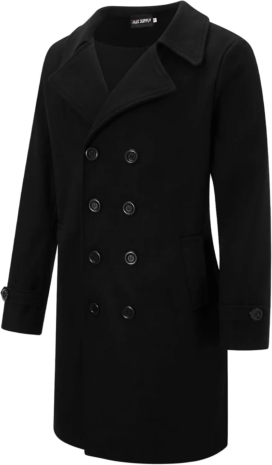 Hulpvktsgiq Men's Pea Coat Notched Collar Double Breasted Overcoat Warm Winter Trench Coat Cardigan Heavyweight Outerwear