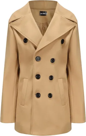 Hulpvktsgiq Men's Pea Coat Notched Collar Double Breasted Overcoat Warm Winter Trench Coat Cardigan Heavyweight Outerwear