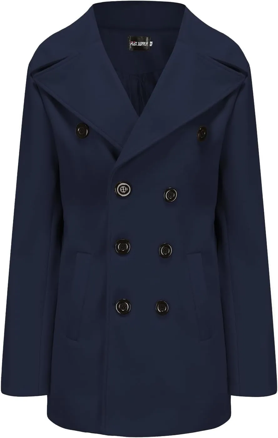 Hulpvktsgiq Men's Pea Coat Notched Collar Double Breasted Overcoat Warm Winter Trench Coat Cardigan Heavyweight Outerwear