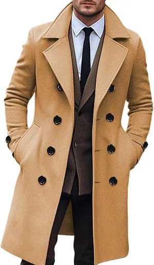 Hulpvktsgiq Men's Pea Coat Notched Collar Double Breasted Overcoat Warm Winter Trench Coat Cardigan Heavyweight Outerwear