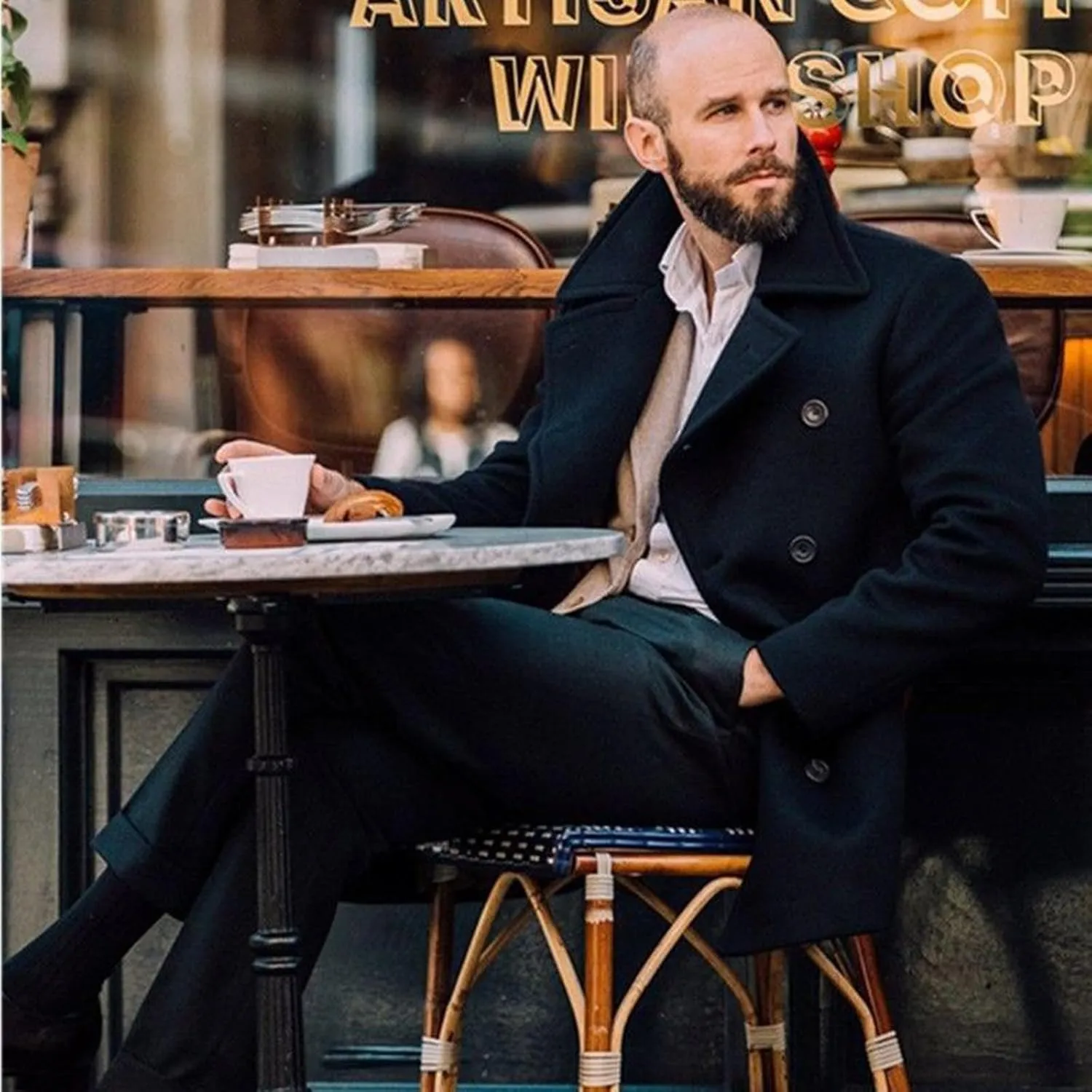 Hulpvktsgiq Men's Pea Coat Notched Collar Double Breasted Overcoat Warm Winter Trench Coat Cardigan Heavyweight Outerwear
