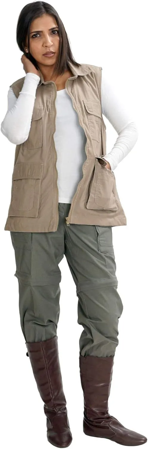 Hunting Safari Vest for Women, 100% Cotton, Utility Outerwear, Multi Pocket, for Hiking, Photography, Fishing