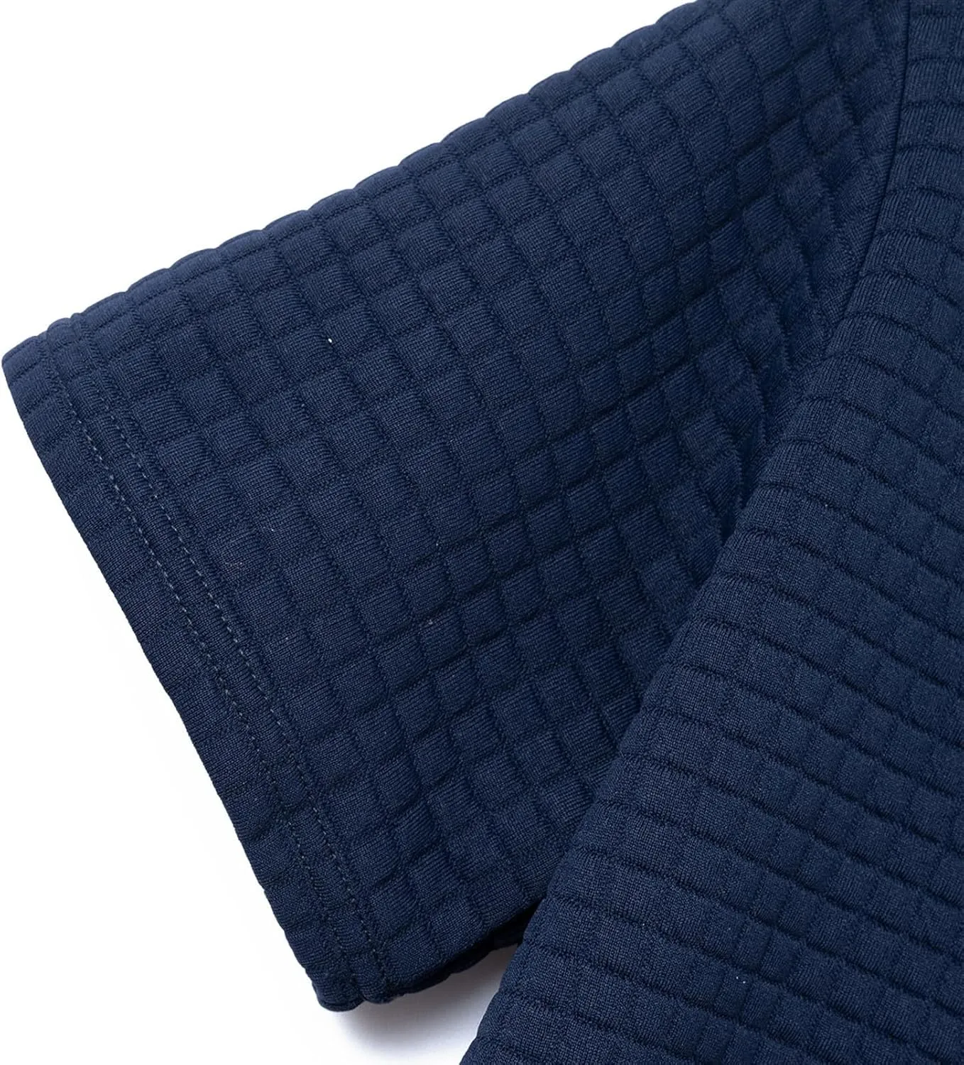 HXHYQKP Men's Short Sleeve Knit Polo Shirts Waffle Texture Knit Shirt Vintage Classic Business Button Polo Shirts