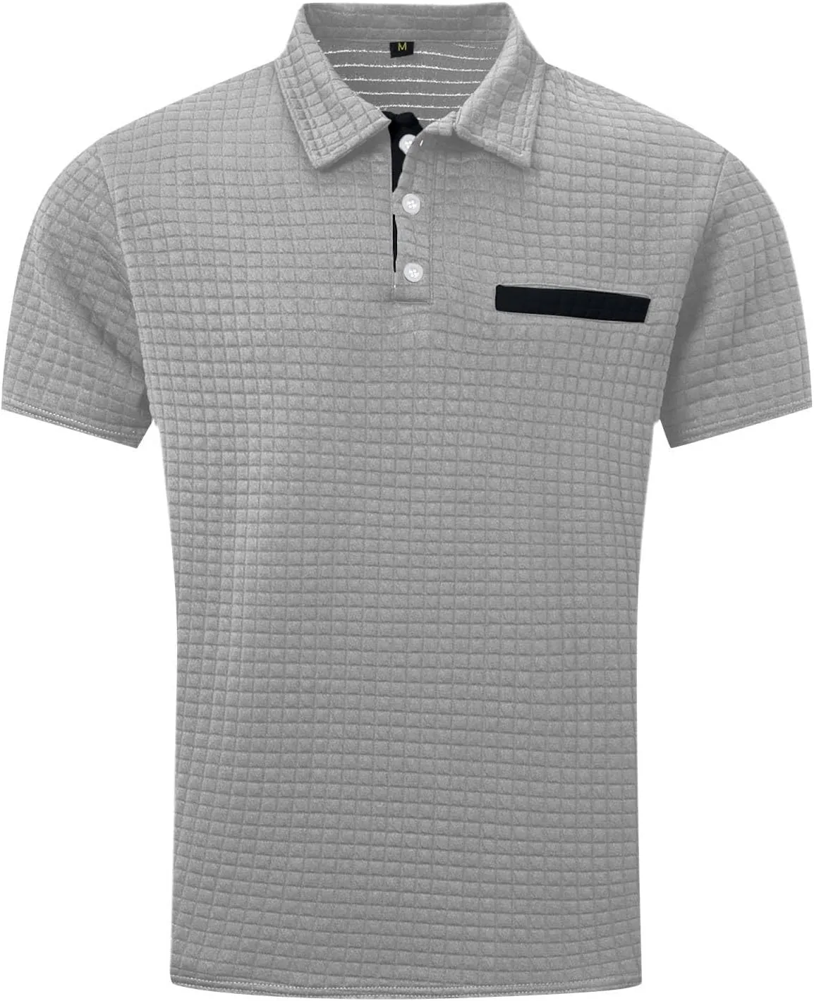 HXHYQKP Men's Short Sleeve Knit Polo Shirts Waffle Texture Knit Shirt Vintage Classic Business Button Polo Shirts