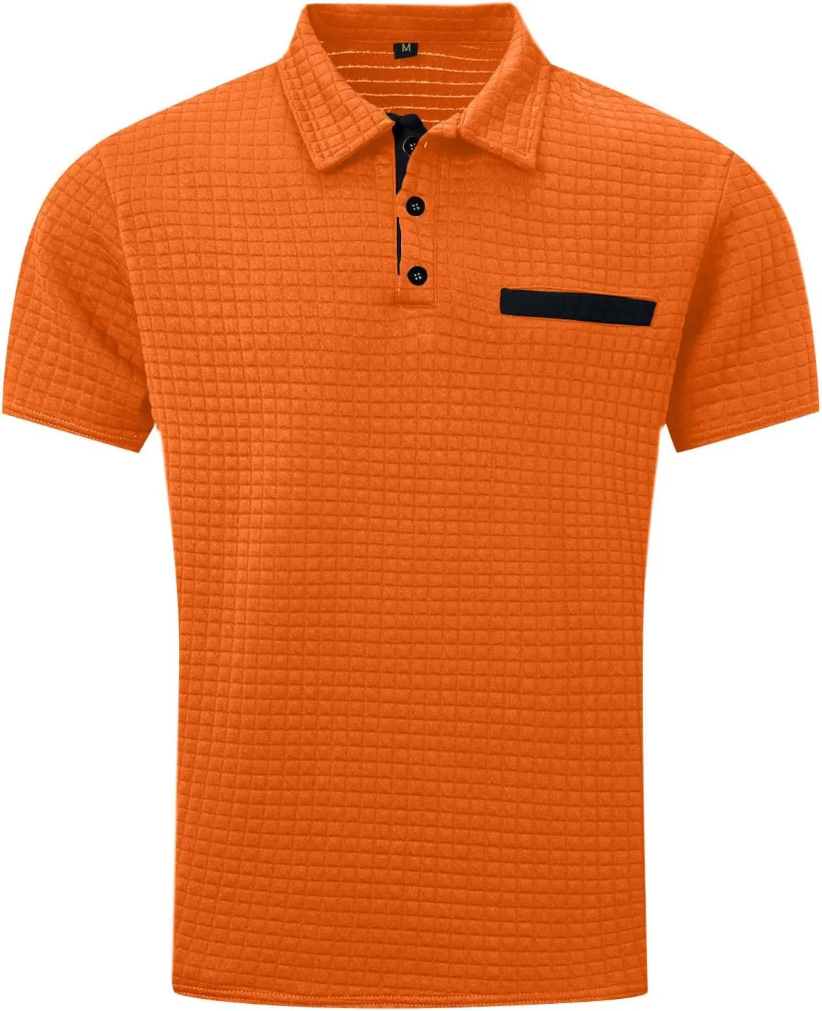 HXHYQKP Men's Short Sleeve Knit Polo Shirts Waffle Texture Knit Shirt Vintage Classic Business Button Polo Shirts