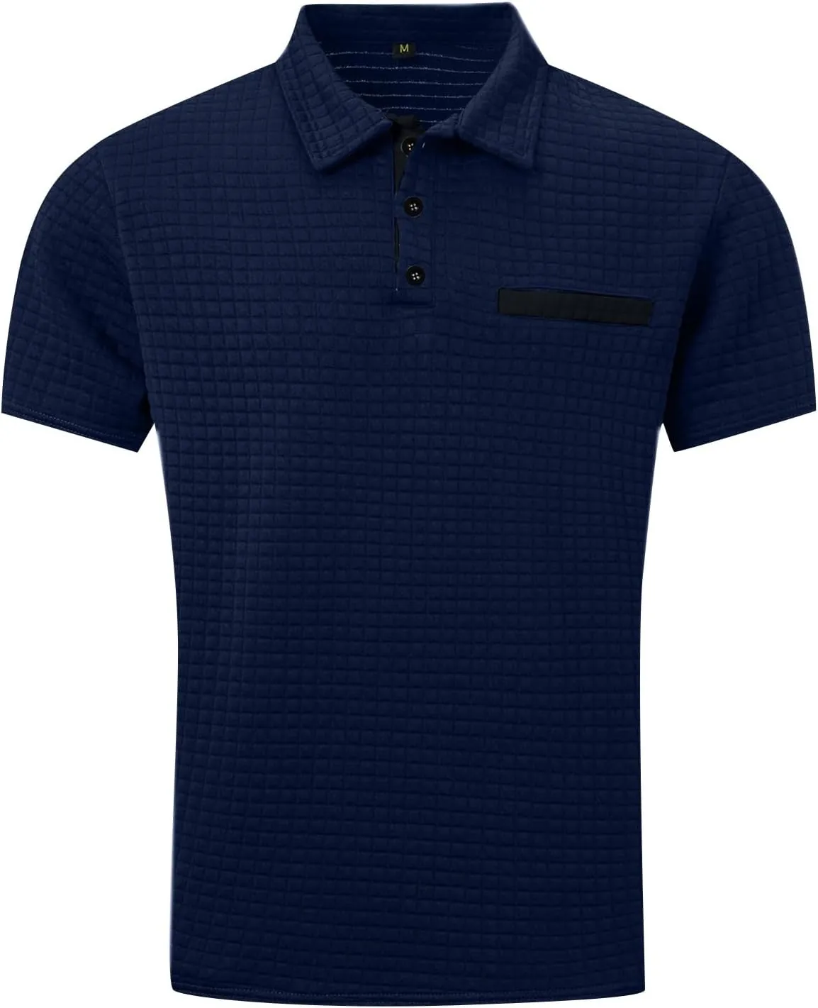 HXHYQKP Men's Short Sleeve Knit Polo Shirts Waffle Texture Knit Shirt Vintage Classic Business Button Polo Shirts