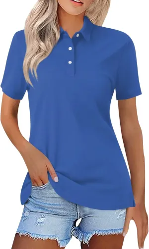 HXHYQKP Womens Polo Shirts Short Sleeve Summer Button Down Collared Tops Business Work Casual Dressy Basic Blouses