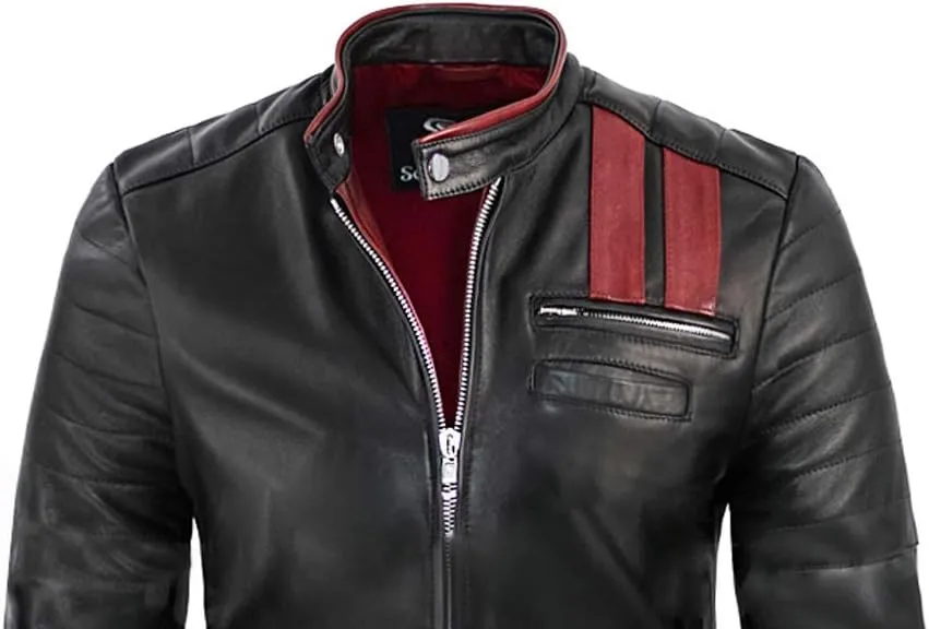 Hybrid Black Strips Red Designer Real Leather Jacket for Men