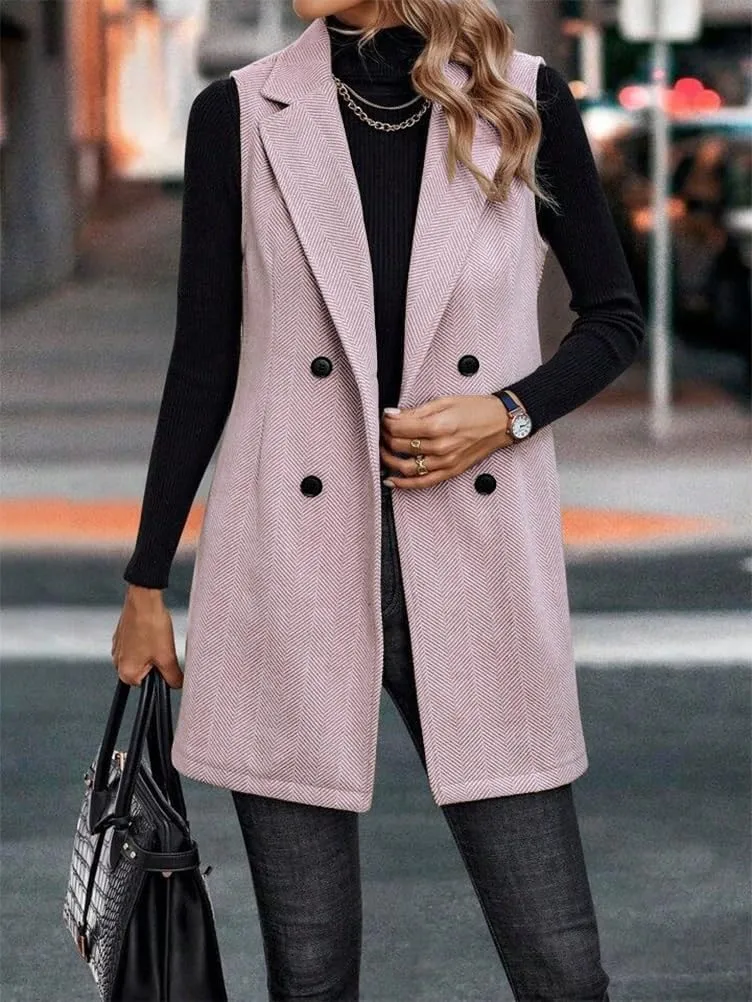 IDEALSANXUN Long Vest for Women Sleeveless Tweed Blazer Fall Jackets Cardigan Outerwear