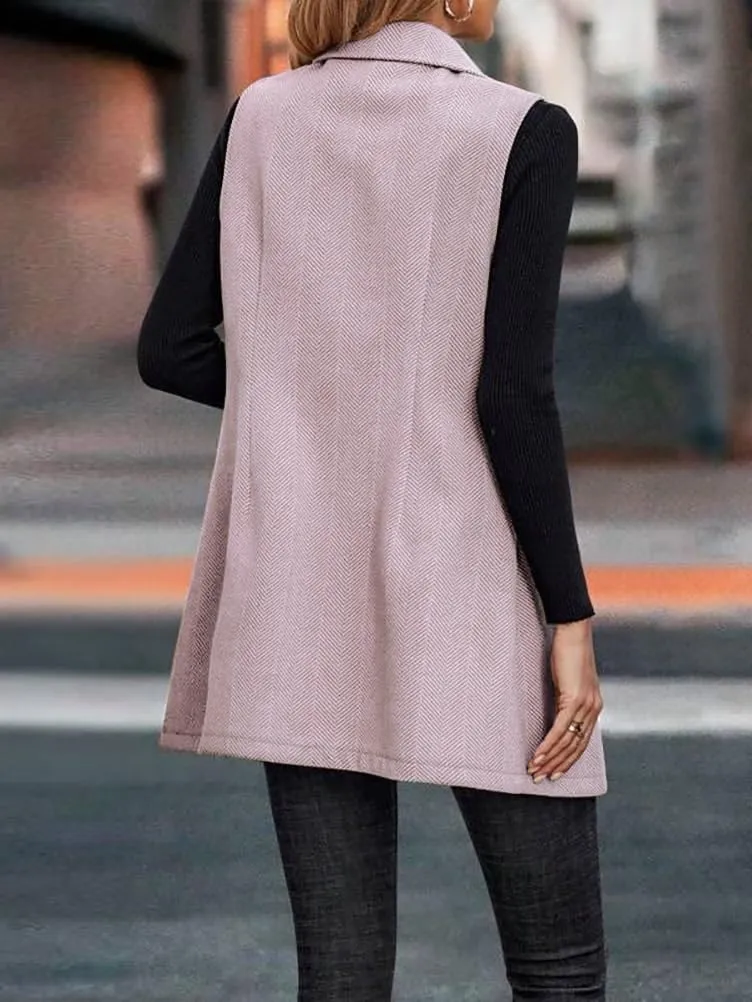 IDEALSANXUN Long Vest for Women Sleeveless Tweed Blazer Fall Jackets Cardigan Outerwear