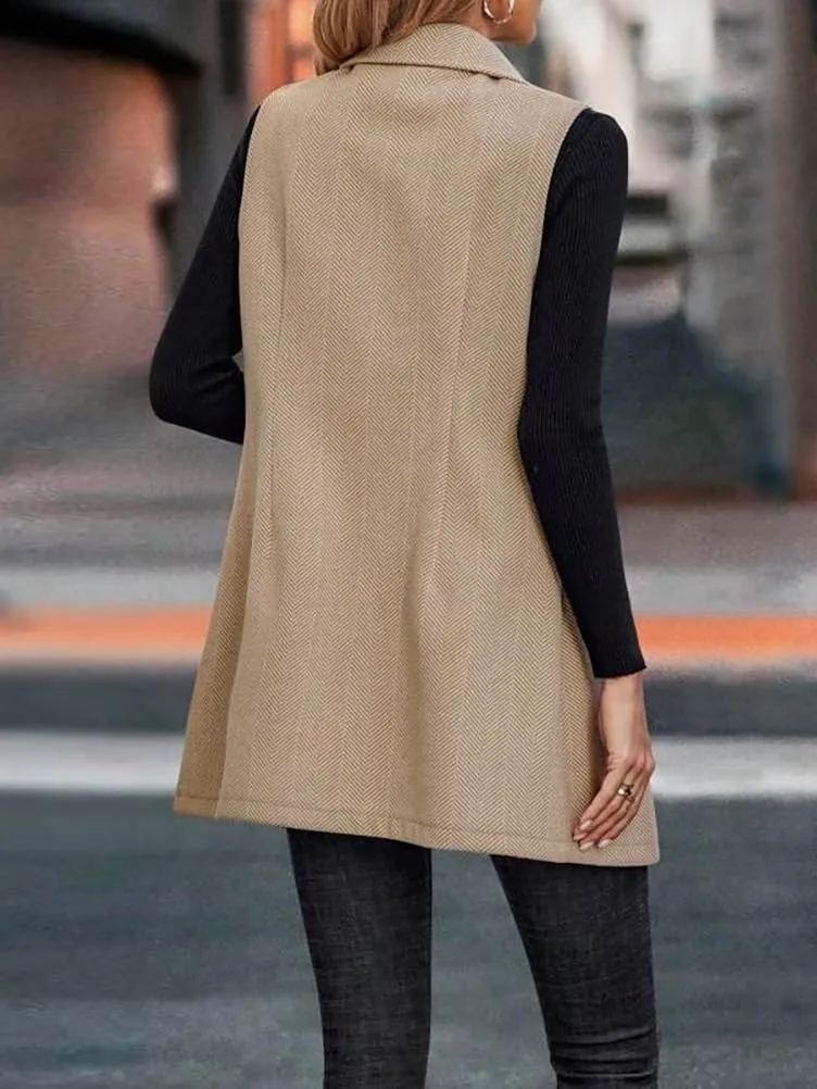 IDEALSANXUN Long Vest for Women Sleeveless Tweed Blazer Fall Jackets Cardigan Outerwear