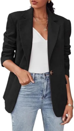 IDEALSANXUN Womens Corduroy Blazer Fall Winter Casual Blazer Dressy Suit Jackets