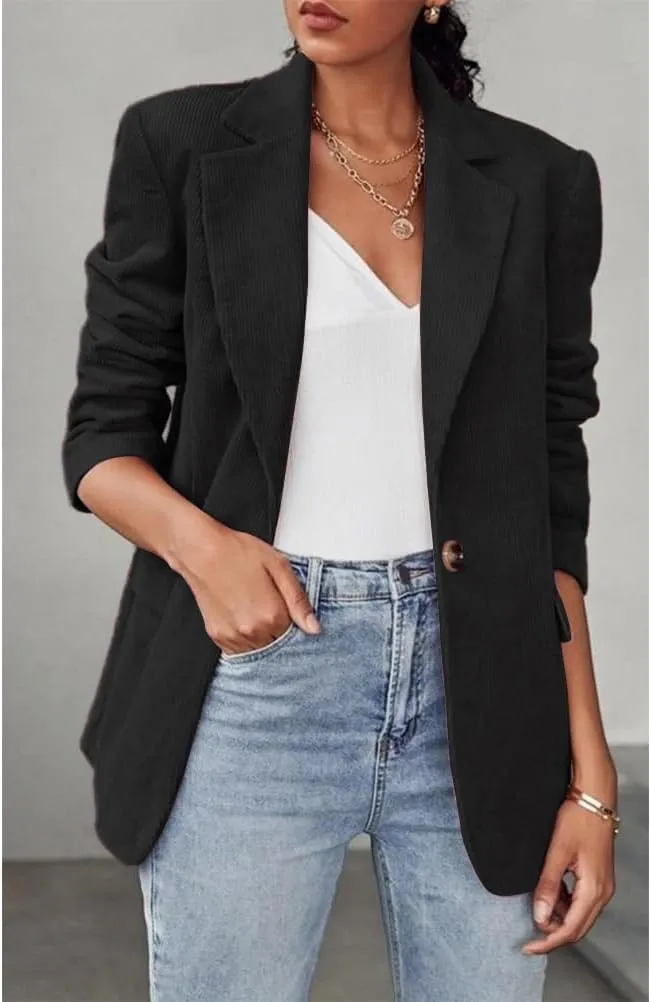 IDEALSANXUN Womens Corduroy Blazer Fall Winter Casual Blazer Dressy Suit Jackets