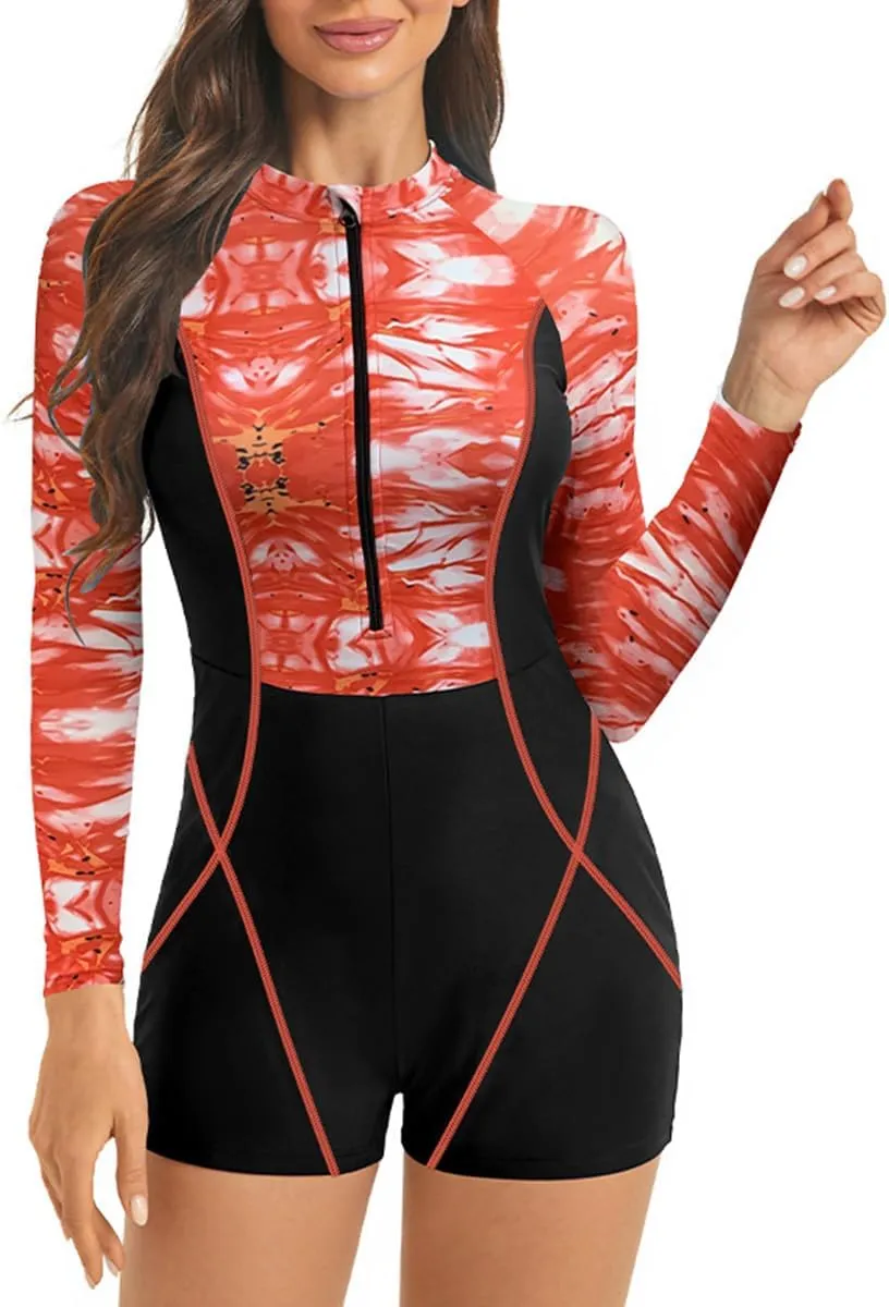 IDOPIP Women Long Sleeve Rash Guard One Piece Swimsuit Zipper Surfing Bathing Suit UPF 50 Sun Protection Beachwear Swimwear