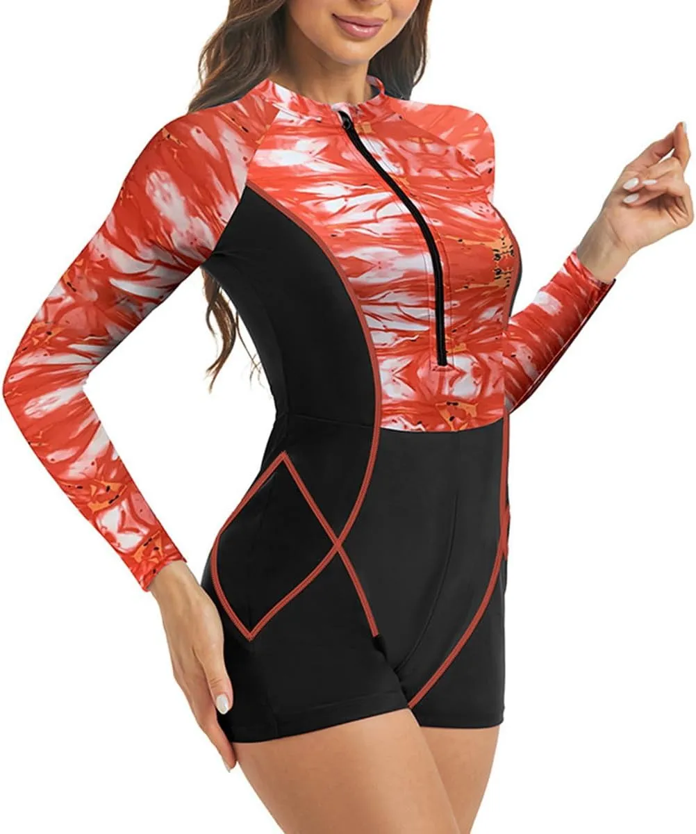 IDOPIP Women Long Sleeve Rash Guard One Piece Swimsuit Zipper Surfing Bathing Suit UPF 50 Sun Protection Beachwear Swimwear