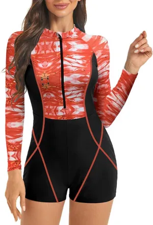 IDOPIP Women Long Sleeve Rash Guard One Piece Swimsuit Zipper Surfing Bathing Suit UPF 50 Sun Protection Beachwear Swimwear