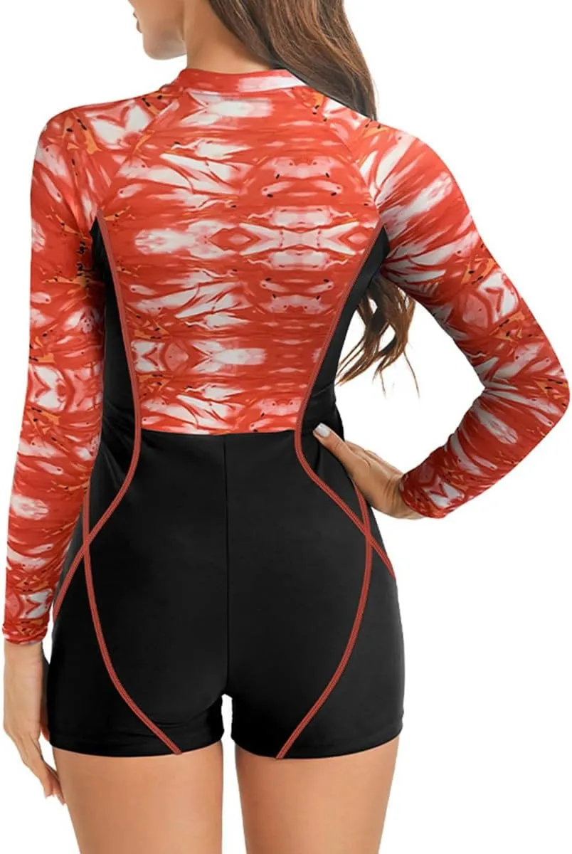 IDOPIP Women Long Sleeve Rash Guard One Piece Swimsuit Zipper Surfing Bathing Suit UPF 50 Sun Protection Beachwear Swimwear