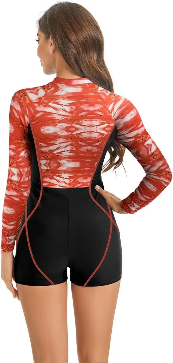 IDOPIP Women Long Sleeve Rash Guard One Piece Swimsuit Zipper Surfing Bathing Suit UPF 50 Sun Protection Beachwear Swimwear