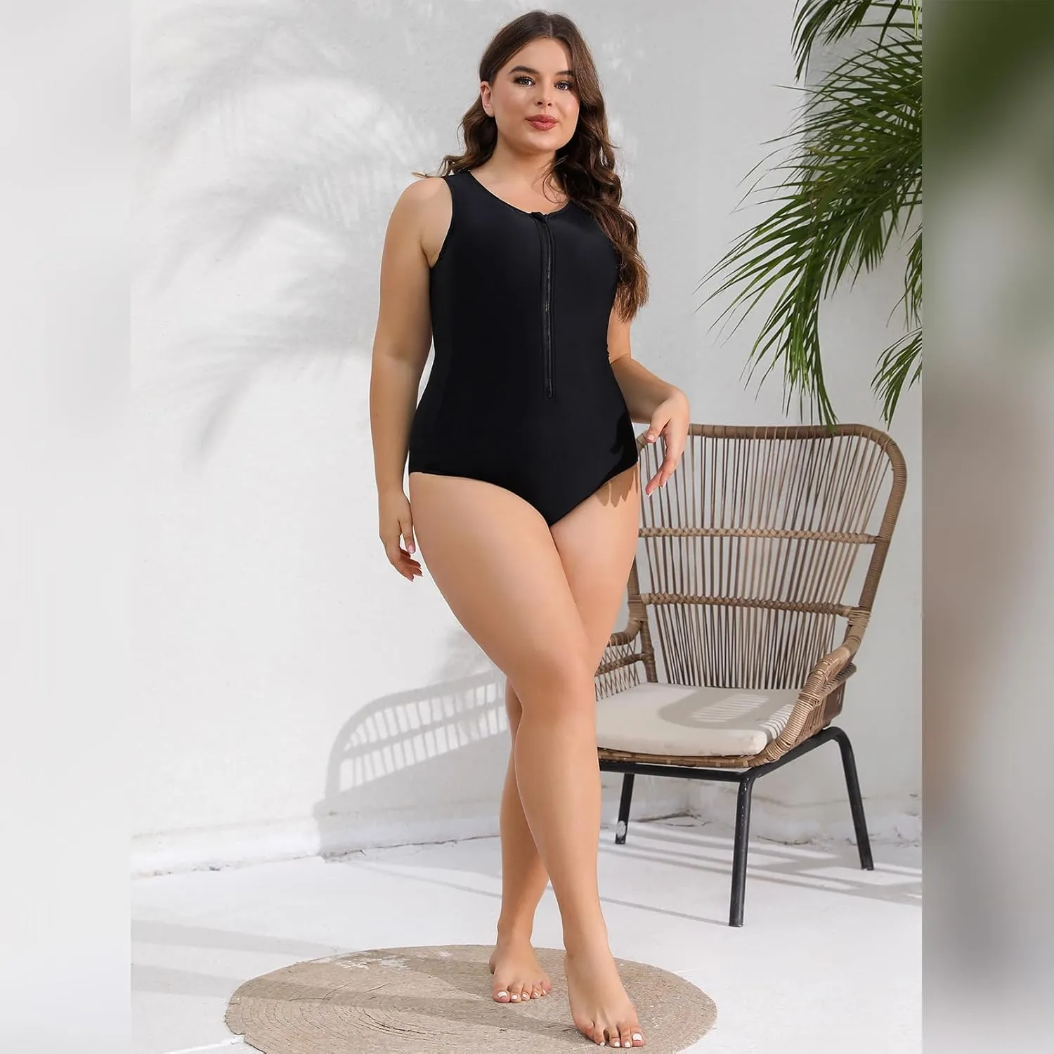 IKADEX Women Plus Size Rush Guard Zipper Swimwear Modest One-Piece Swimsuit Surfing Bathing Suit