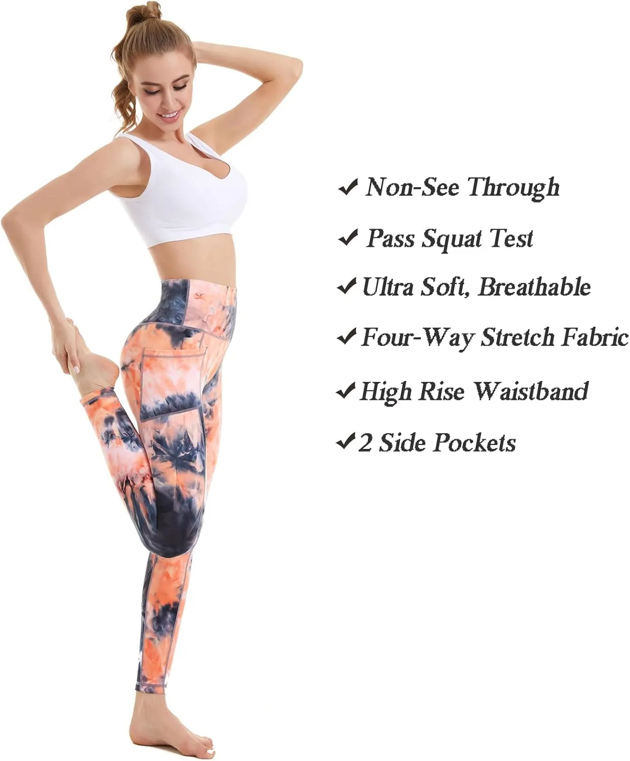 iniber High Waisted Yoga Pants with Pockets for Women 4-Way Stretch Soft Running Workout Leggings Athletic Yoga Pants