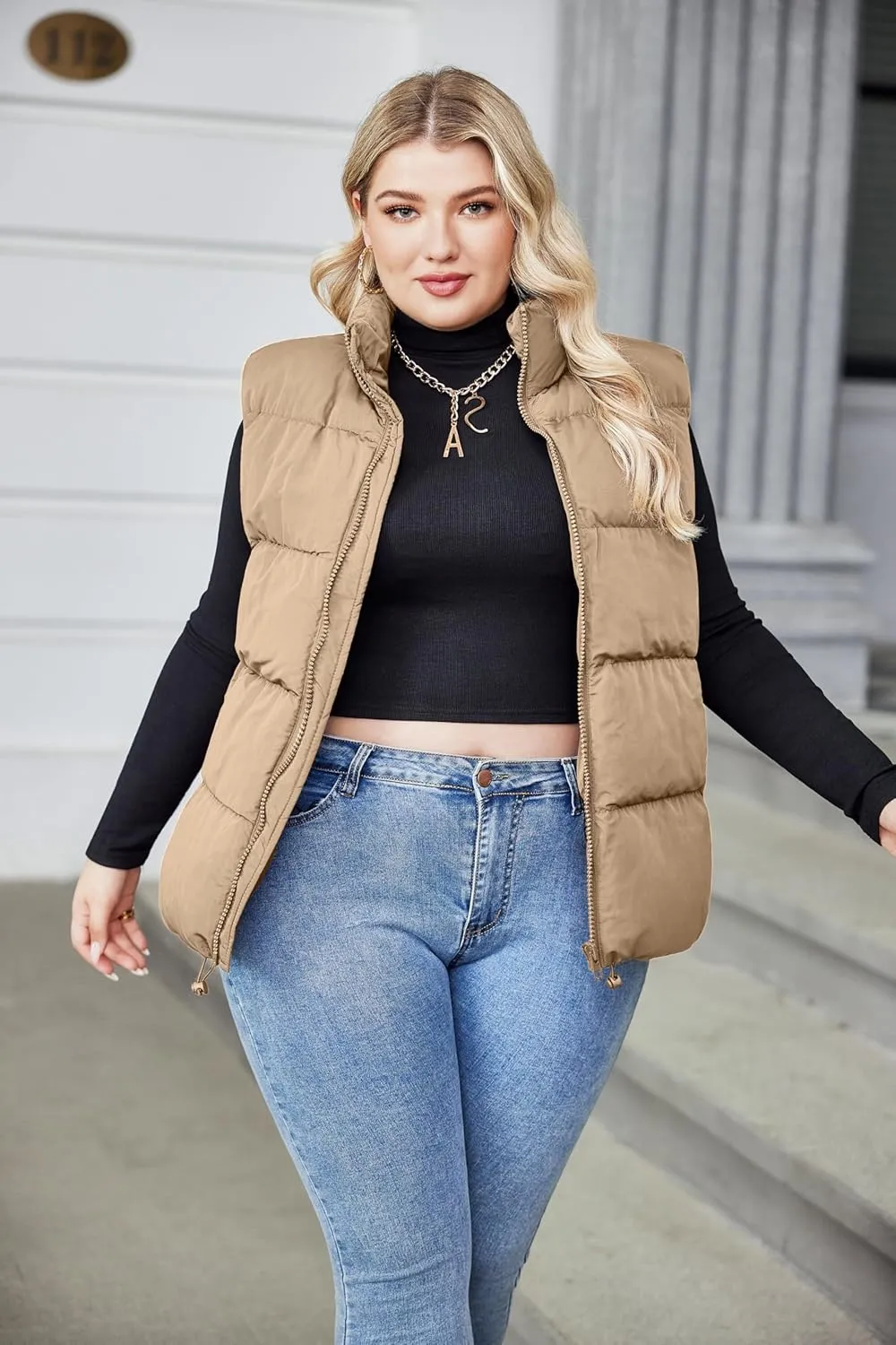 IN'VOLAND Women's Plus Size Zip Up Puffer Vest Stand Collar Outerwear Sleeveless Padded Jacket Coat with Pockets