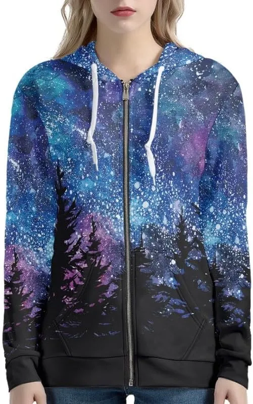 Irisjudy Womens Fall Jackets Hoodie with Pocket, Skulls,Island Flowers Zip Front Open Cardigan Hood Warm Outerwear XS-5XL