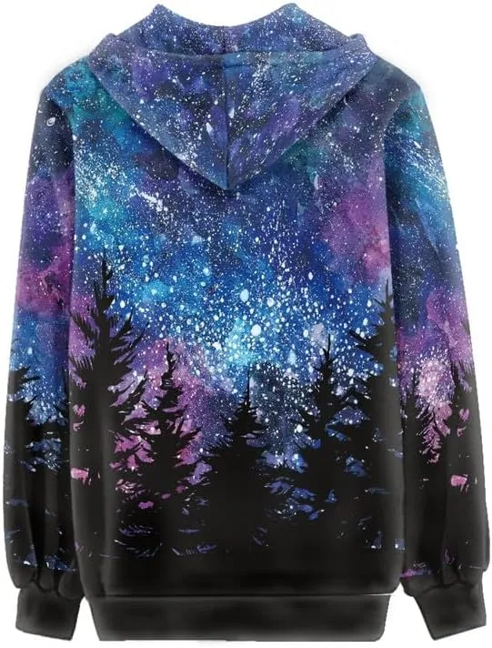 Irisjudy Womens Fall Jackets Hoodie with Pocket, Skulls,Island Flowers Zip Front Open Cardigan Hood Warm Outerwear XS-5XL