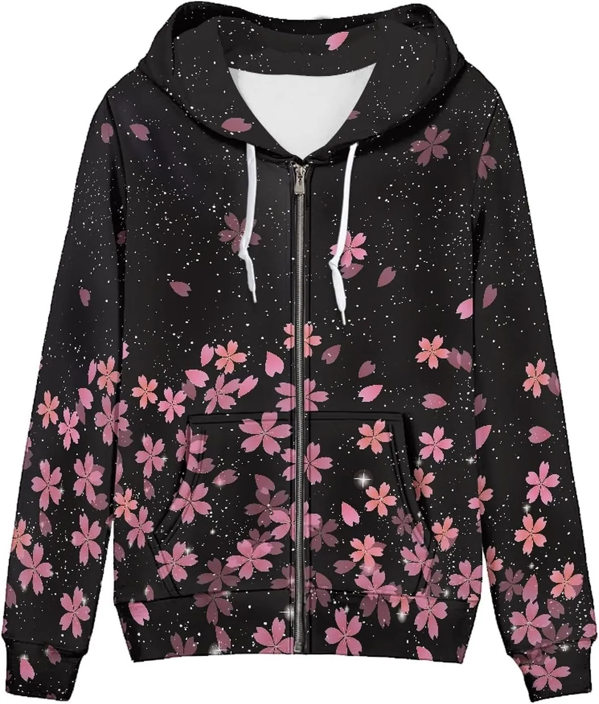 Irisjudy Womens Fall Jackets Hoodie with Pocket, Skulls,Island Flowers Zip Front Open Cardigan Hood Warm Outerwear XS-5XL