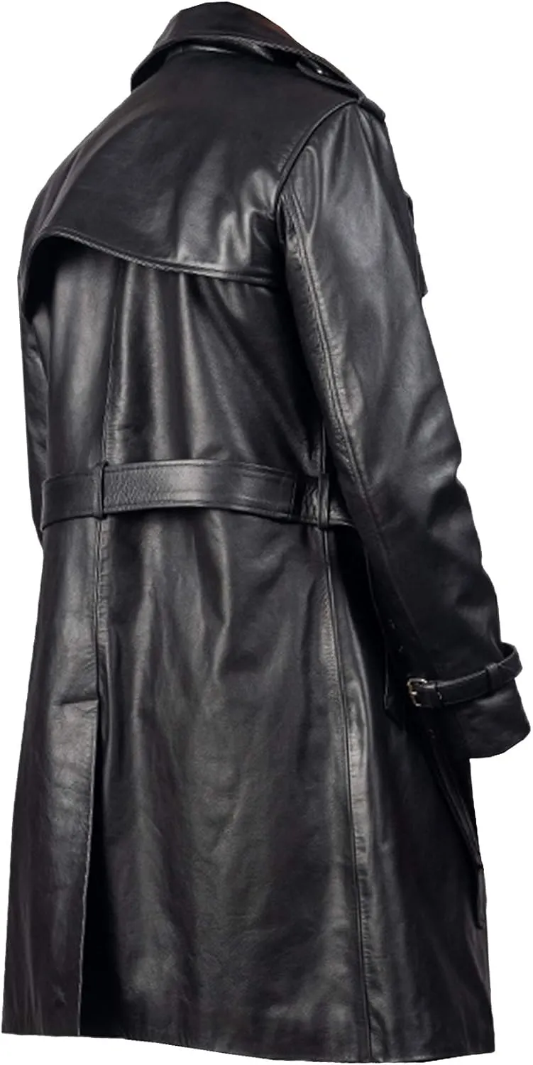 Jackalious Black Trench Coat Real Lambskin Leather for Men