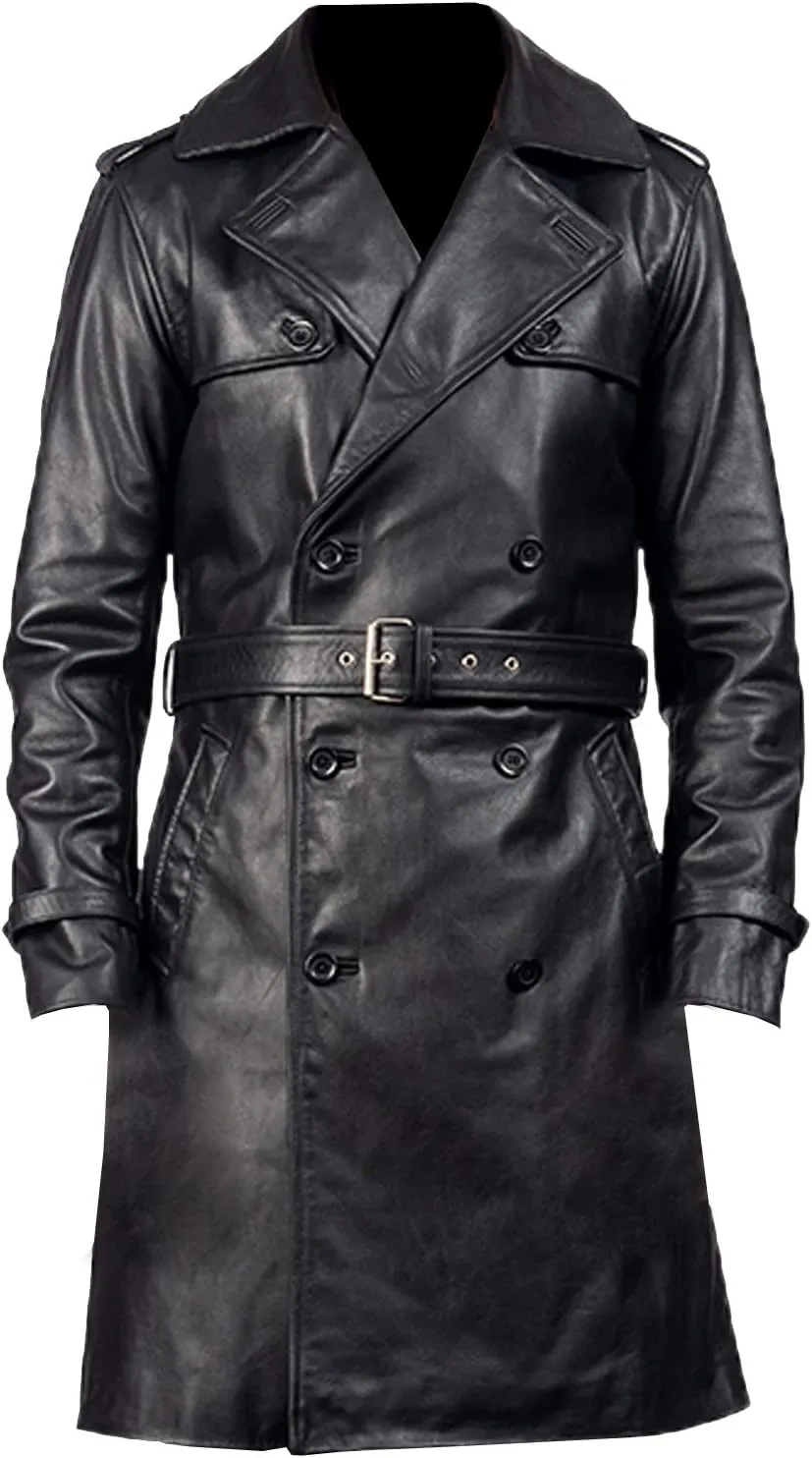 Jackalious Black Trench Coat Real Lambskin Leather for Men