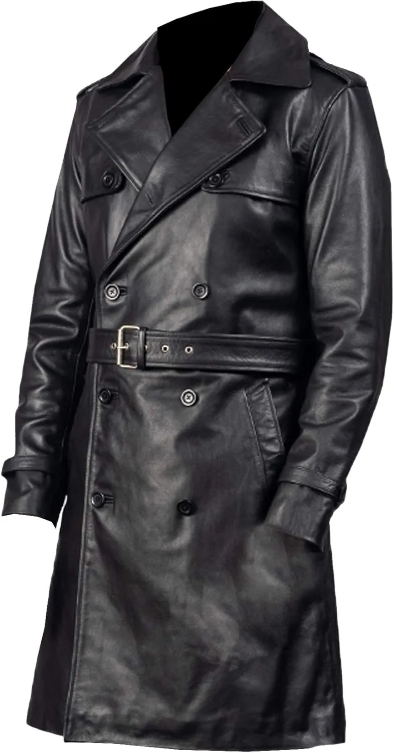 Jackalious Black Trench Coat Real Lambskin Leather for Men