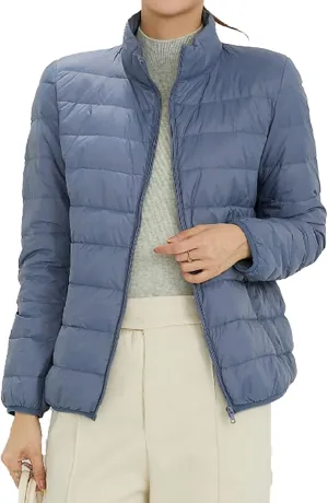 JEKE-DG Womens Packable Down Down Jacket Lightweight Long-Sleeve Puffer Jacket Winter Short Zip Puffer Coat