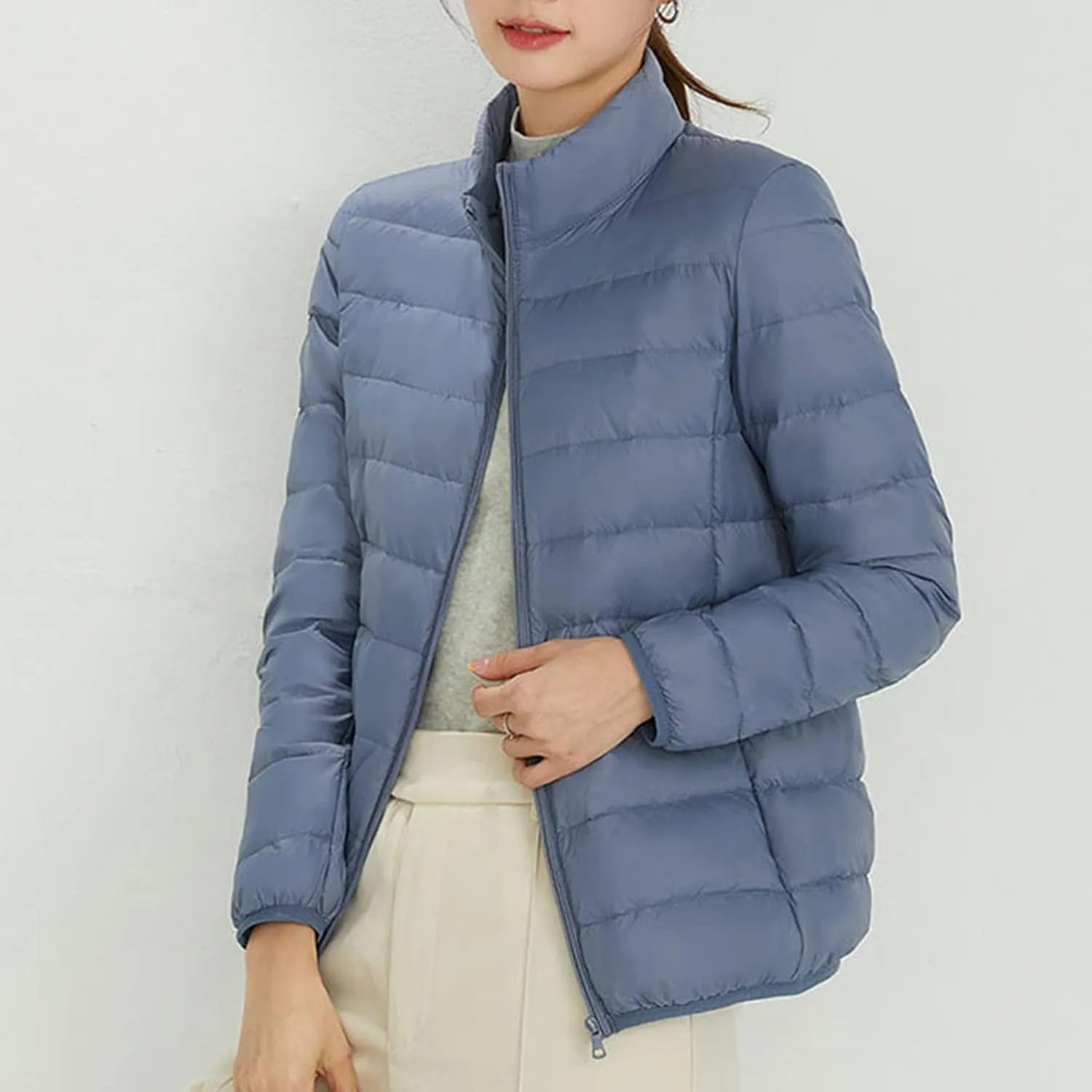 JEKE-DG Womens Packable Down Down Jacket Lightweight Long-Sleeve Puffer Jacket Winter Short Zip Puffer Coat