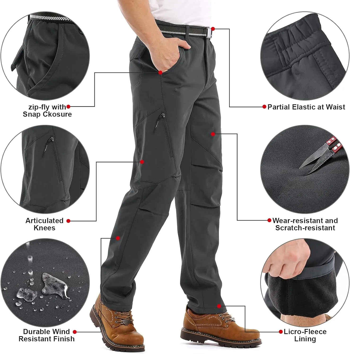 Jessie Kidden Mens Waterproof Hiking Pants, Outdoor Snow Ski Fishing Fleece Lined Insulated Soft Shell Winter Pants