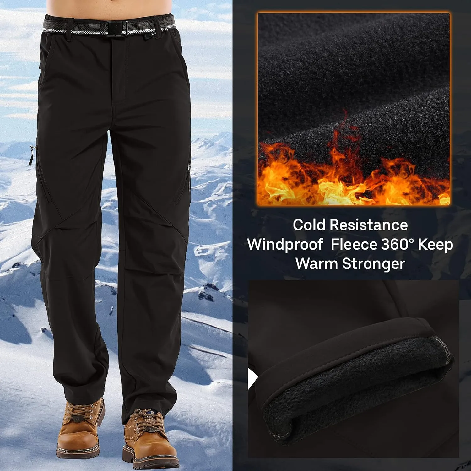 Jessie Kidden Mens Waterproof Hiking Pants, Outdoor Snow Ski Fishing Fleece Lined Insulated Soft Shell Winter Pants