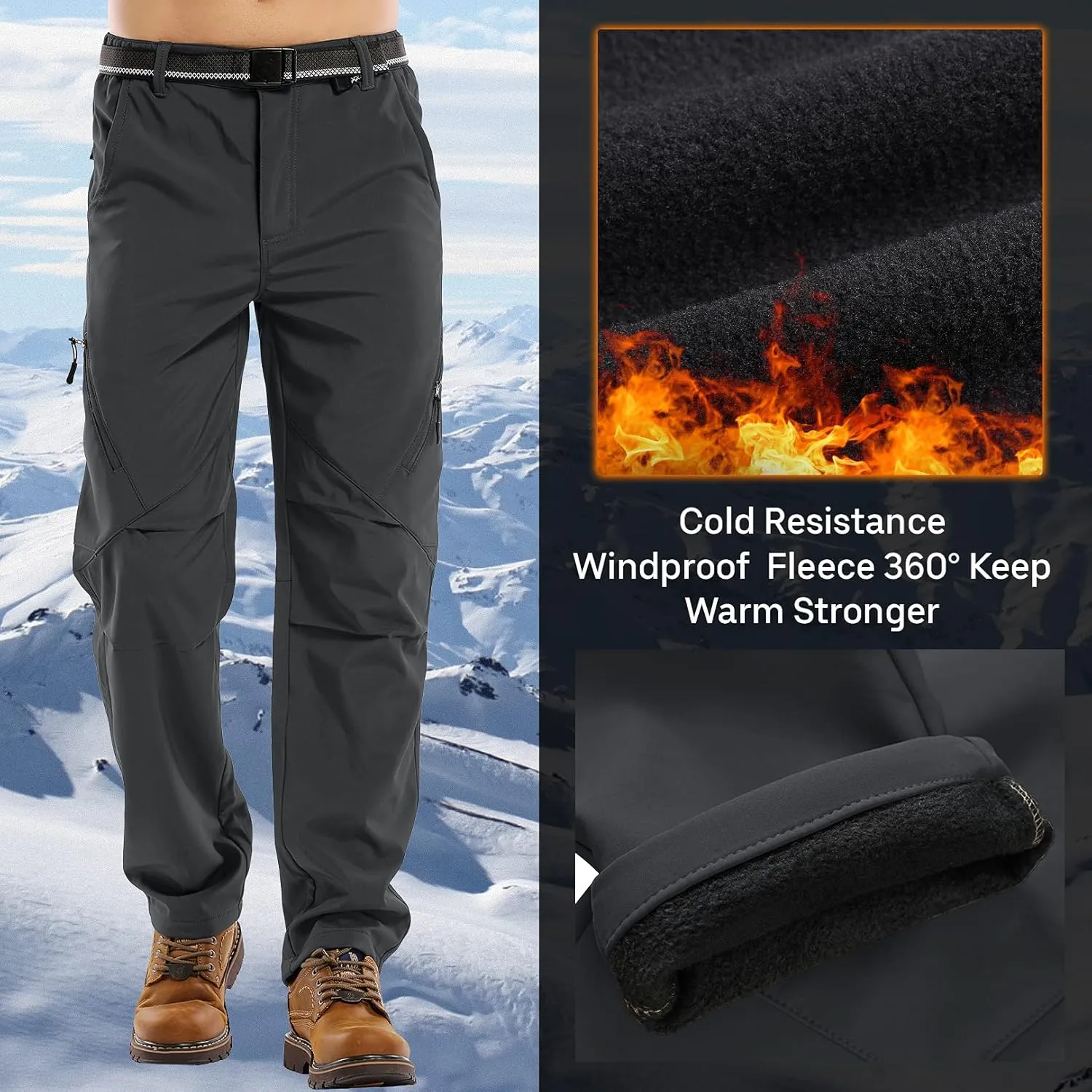 Jessie Kidden Mens Waterproof Hiking Pants, Outdoor Snow Ski Fishing Fleece Lined Insulated Soft Shell Winter Pants