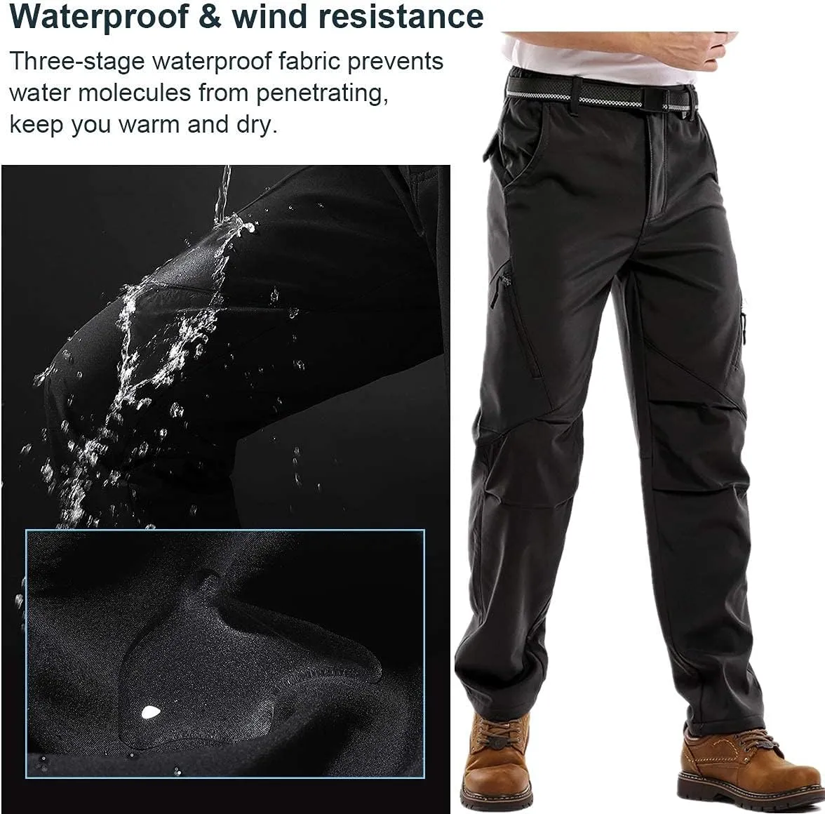 Jessie Kidden Mens Waterproof Hiking Pants, Outdoor Snow Ski Fishing Fleece Lined Insulated Soft Shell Winter Pants