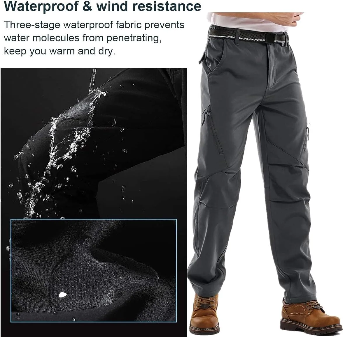 Jessie Kidden Mens Waterproof Hiking Pants, Outdoor Snow Ski Fishing Fleece Lined Insulated Soft Shell Winter Pants