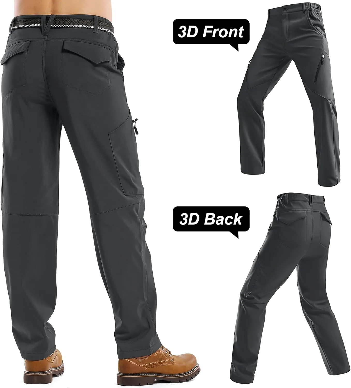 Jessie Kidden Mens Waterproof Hiking Pants, Outdoor Snow Ski Fishing Fleece Lined Insulated Soft Shell Winter Pants