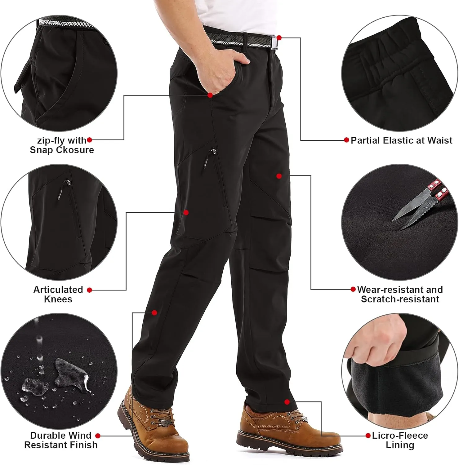 Jessie Kidden Mens Waterproof Hiking Pants, Outdoor Snow Ski Fishing Fleece Lined Insulated Soft Shell Winter Pants